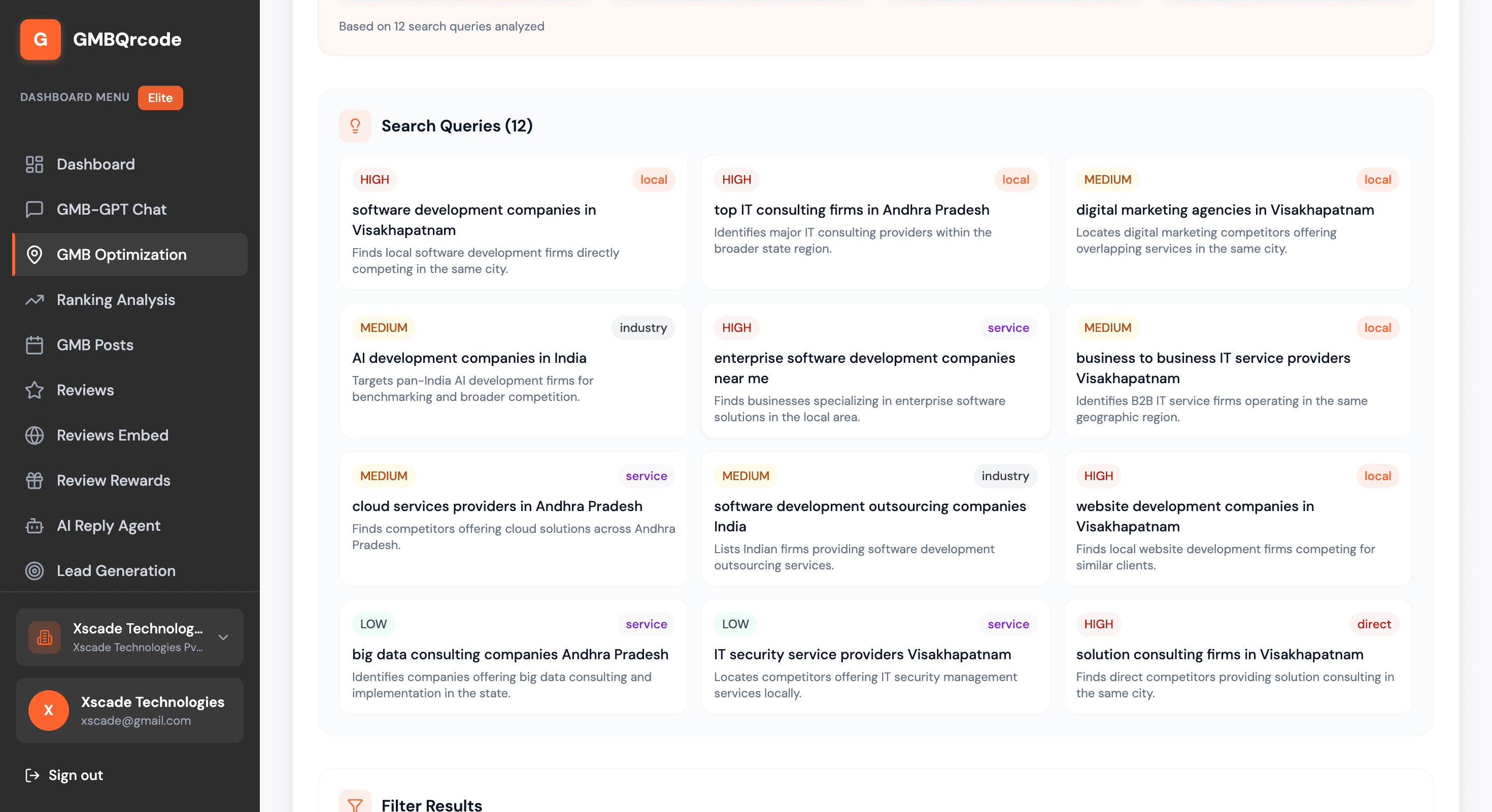 GMBQrcode competitive analysis for local search rankings — view 2