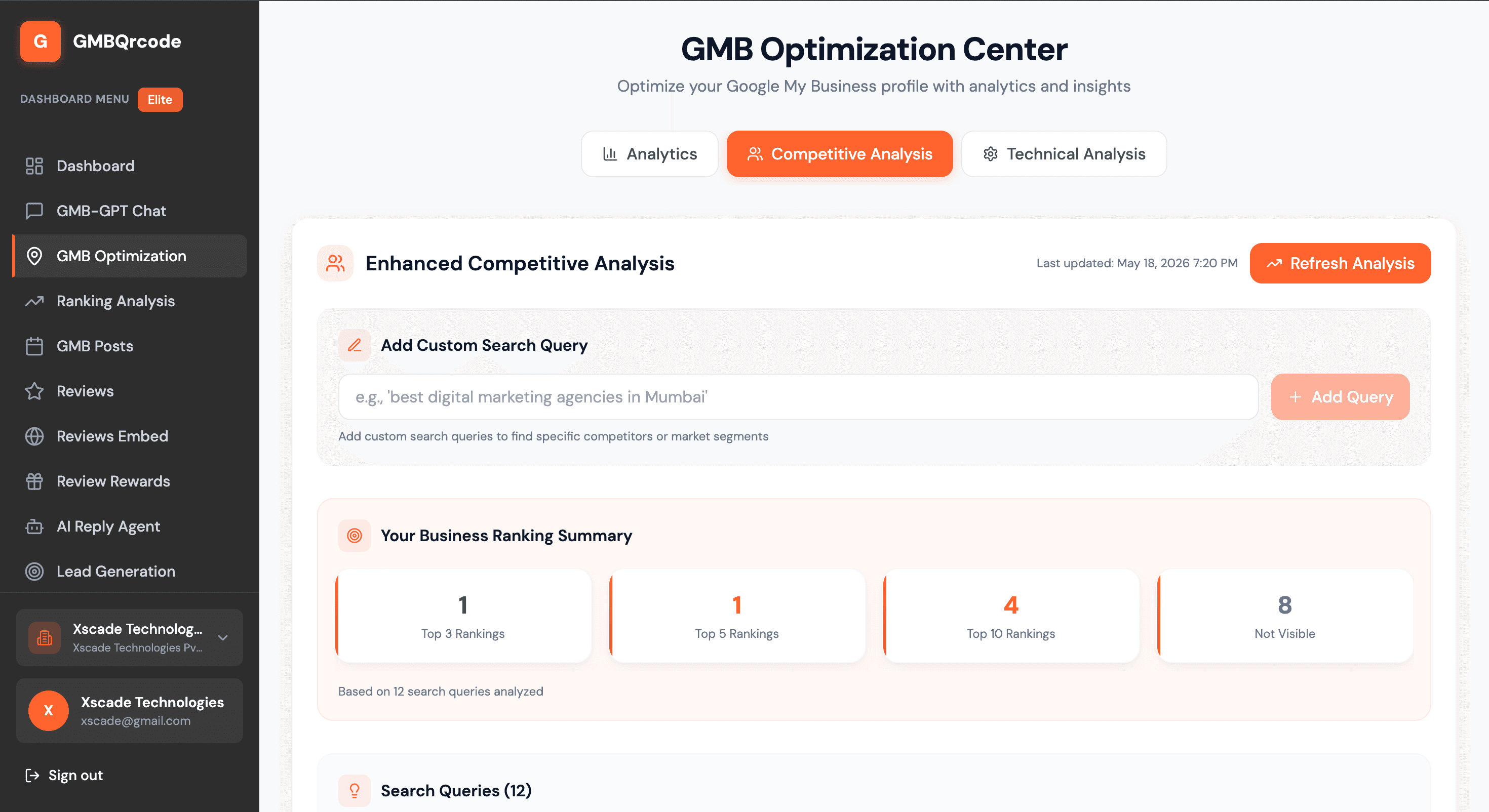 GMBQrcode competitive analysis for local search rankings — view 1
